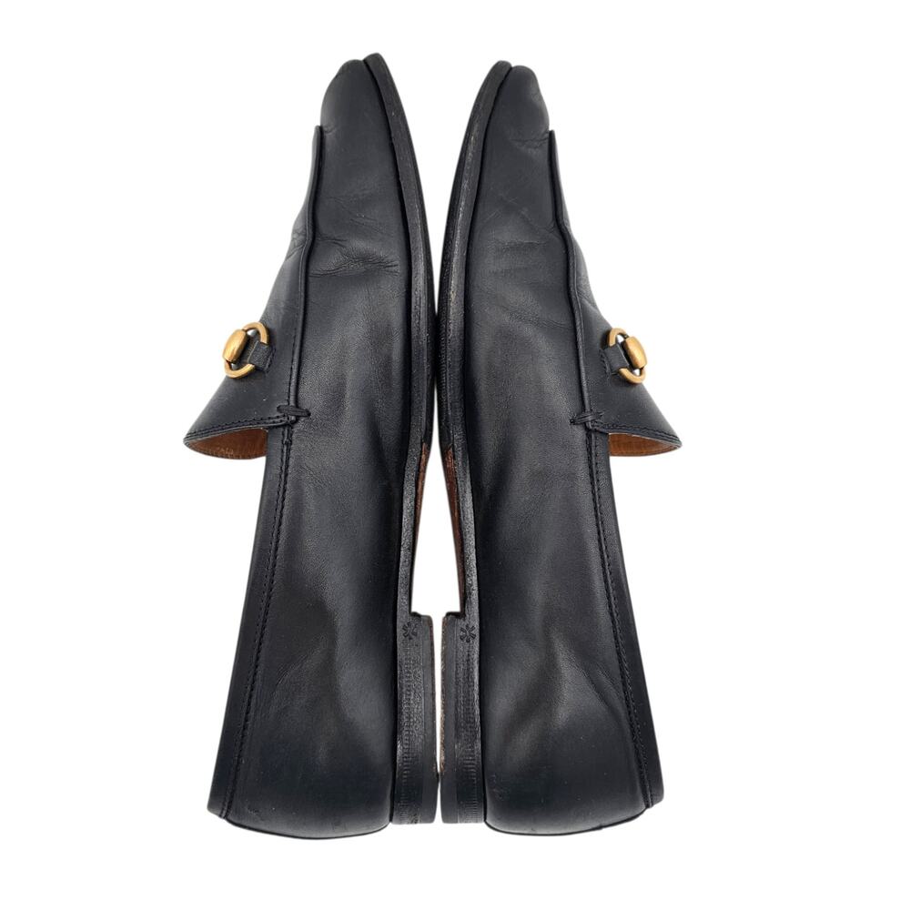 Gucci Jordaan Horsebit Slip On Flat Loafer Black Leather Gold Size 37.5 US 7.5 - Picture 6 of 11